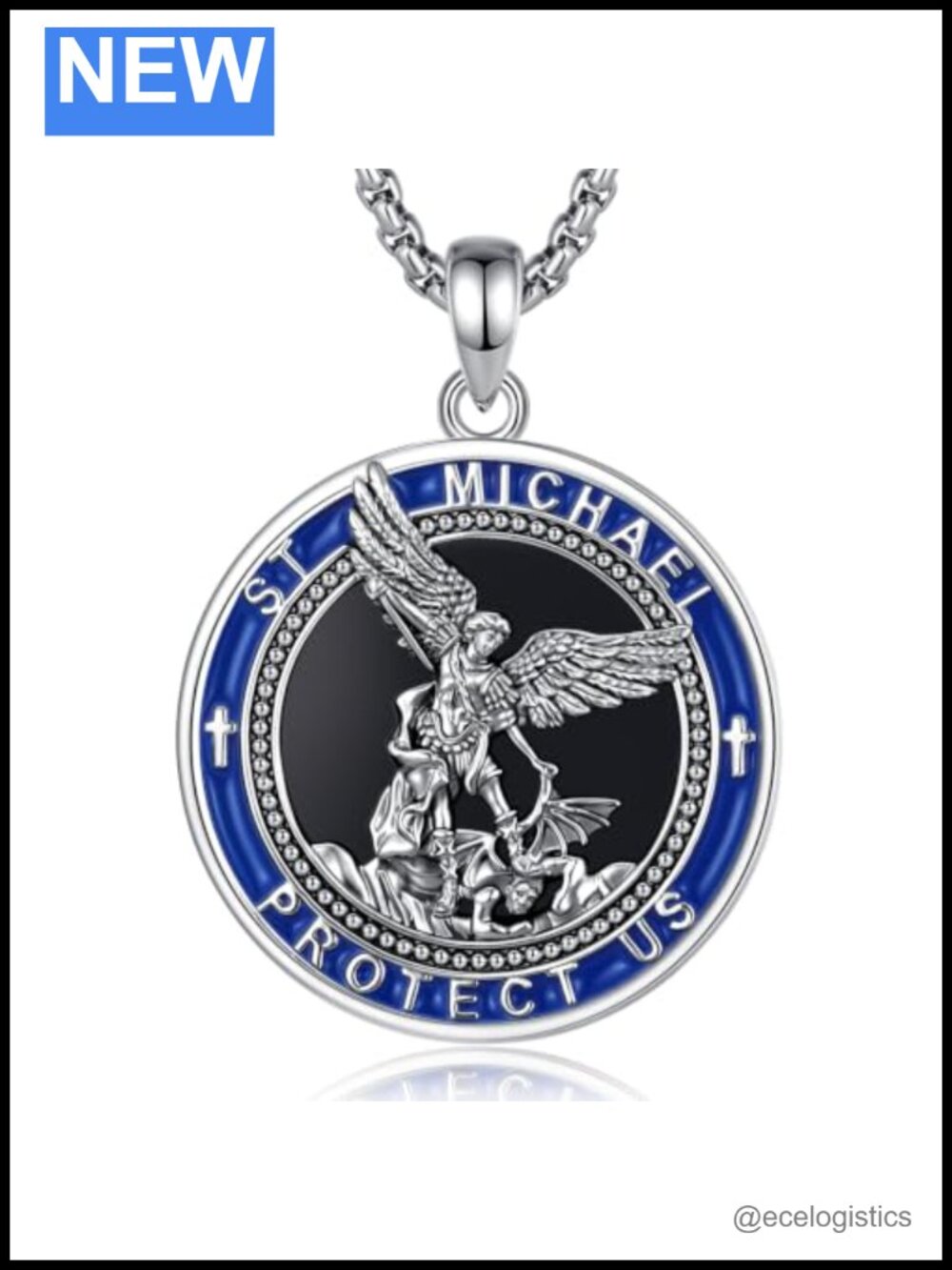 St Michael Archangel Pendant Necklace Copper Silver Plated 22in Chain